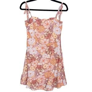 Lola and Grace Small S Pink Orange Floral Tie Strap Skater Dress Smocked Back